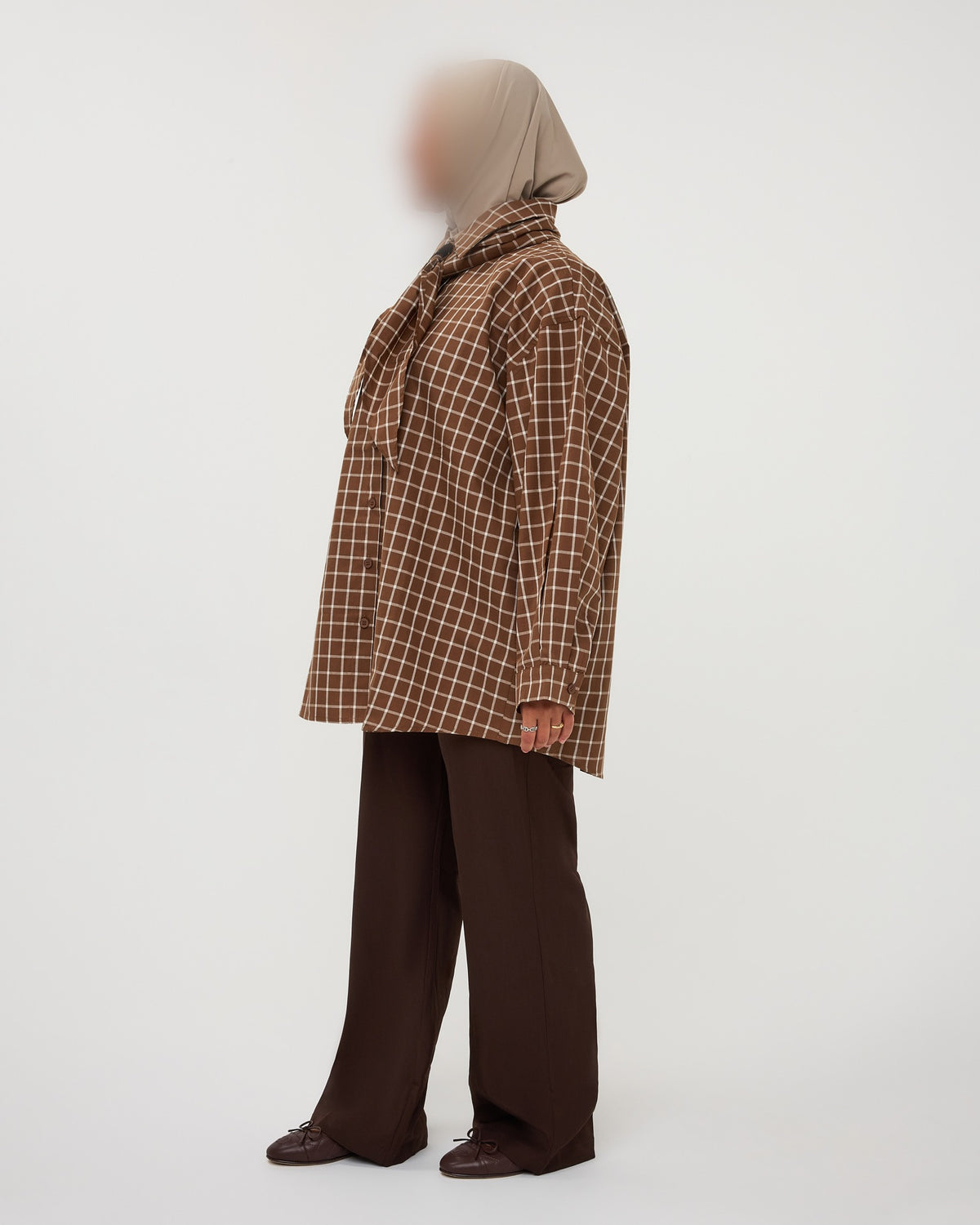 PLAID BLOUSE BROWN