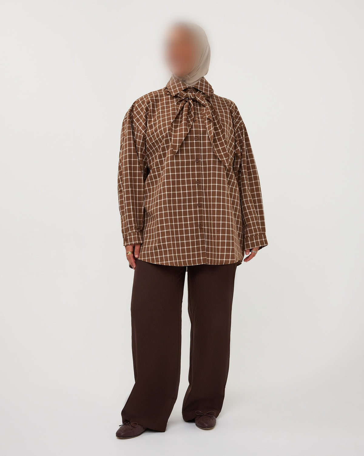 PLAID BLOUSE BROWN