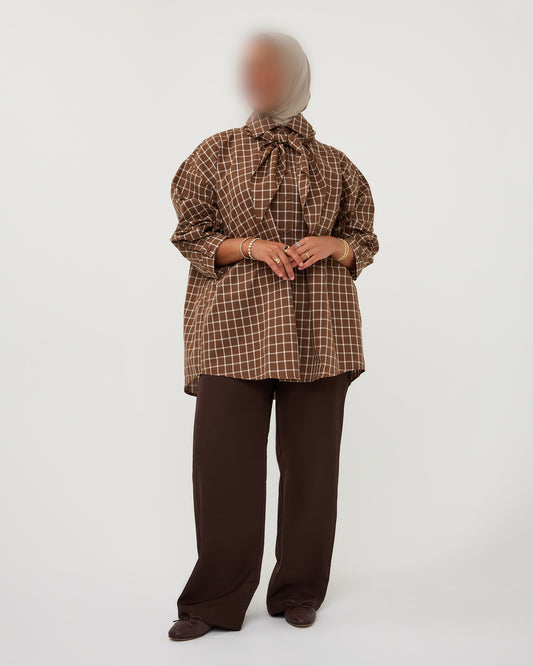 PLAID BLOUSE BROWN
