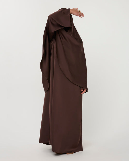 SATIN ABAYA GHIMAARSET BROWN