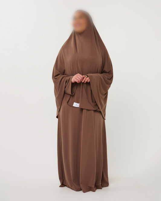 PREMIUM JERSEY ABAYA GHIMAAR SET WALNUTBROWN LONG