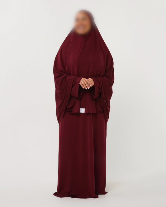 PREMIUM JERSEY ABAYA GHIMAAR SET BORDEAUX SHORT