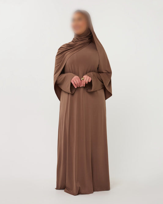 PREMIUM JERSEY ABAYA GHIMAAR SET WALNUTBROWN SHORT