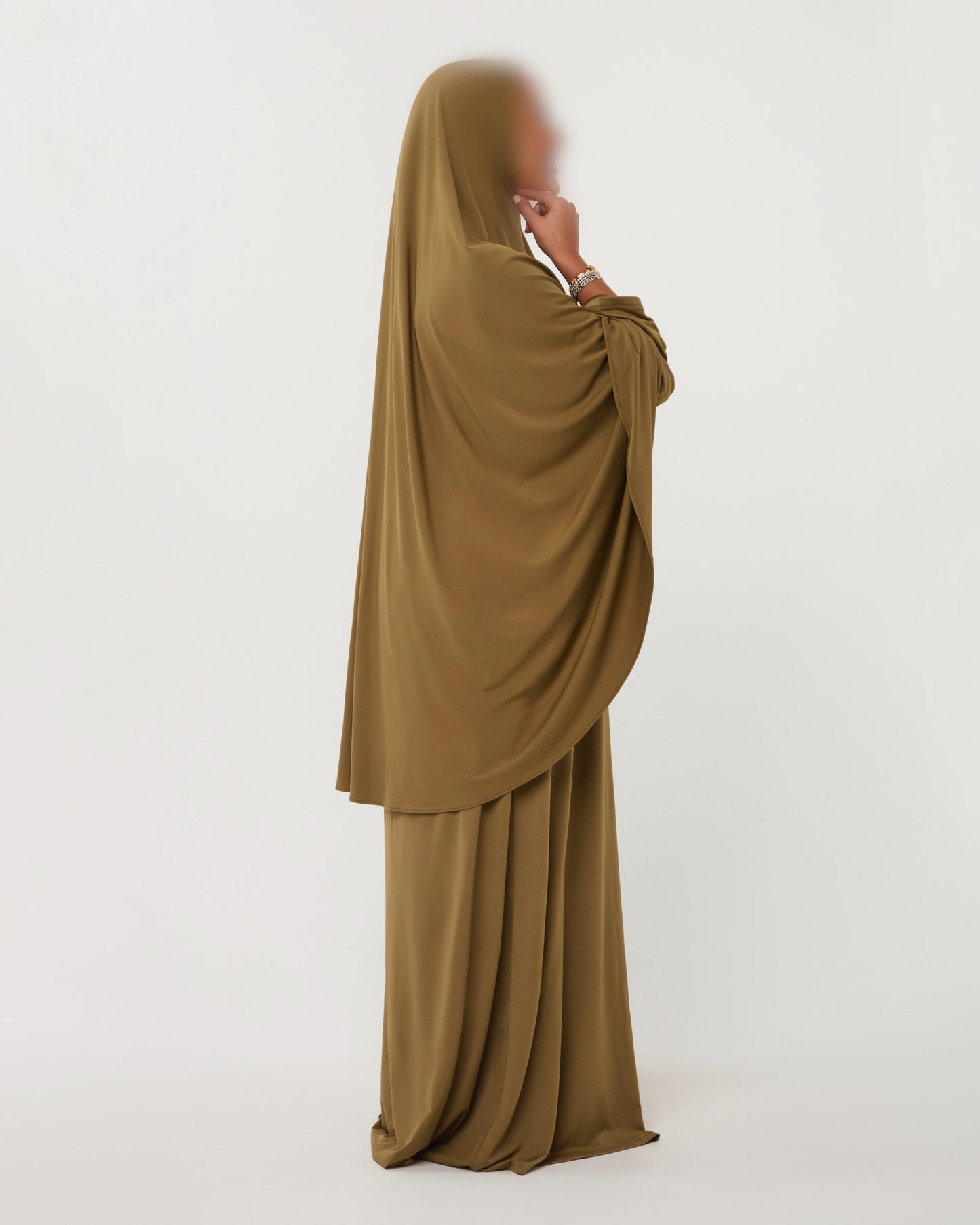 PREMIUM JERSEY ABAYA GHIMAAR SET OLIVE LONG