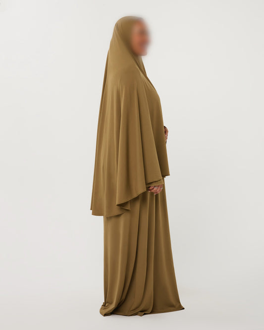 PREMIUM JERSEY ABAYA GHIMAAR SET OLIVE SHORT