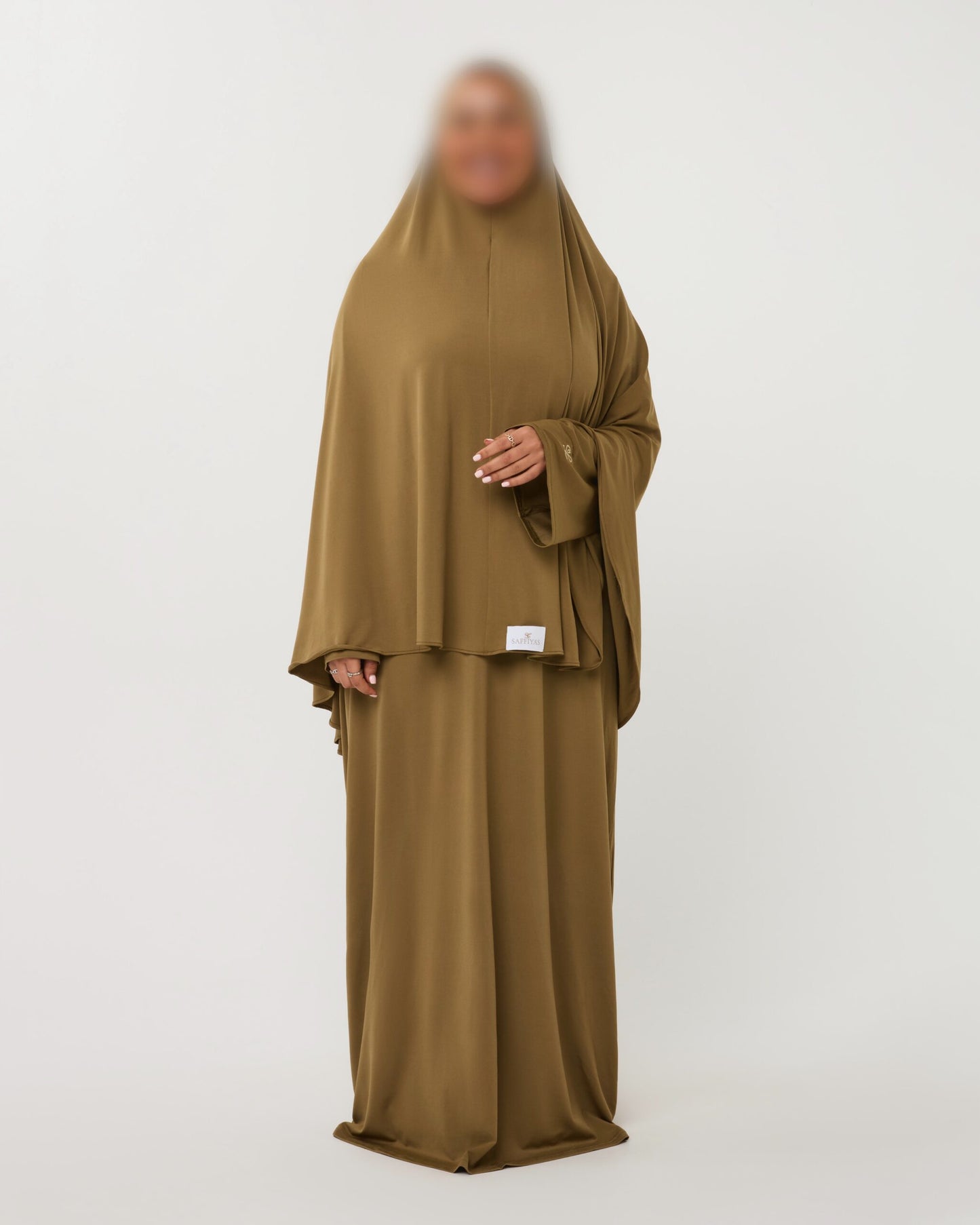PREMIUM JERSEY ABAYA GHIMAAR SET OLIVE SHORT