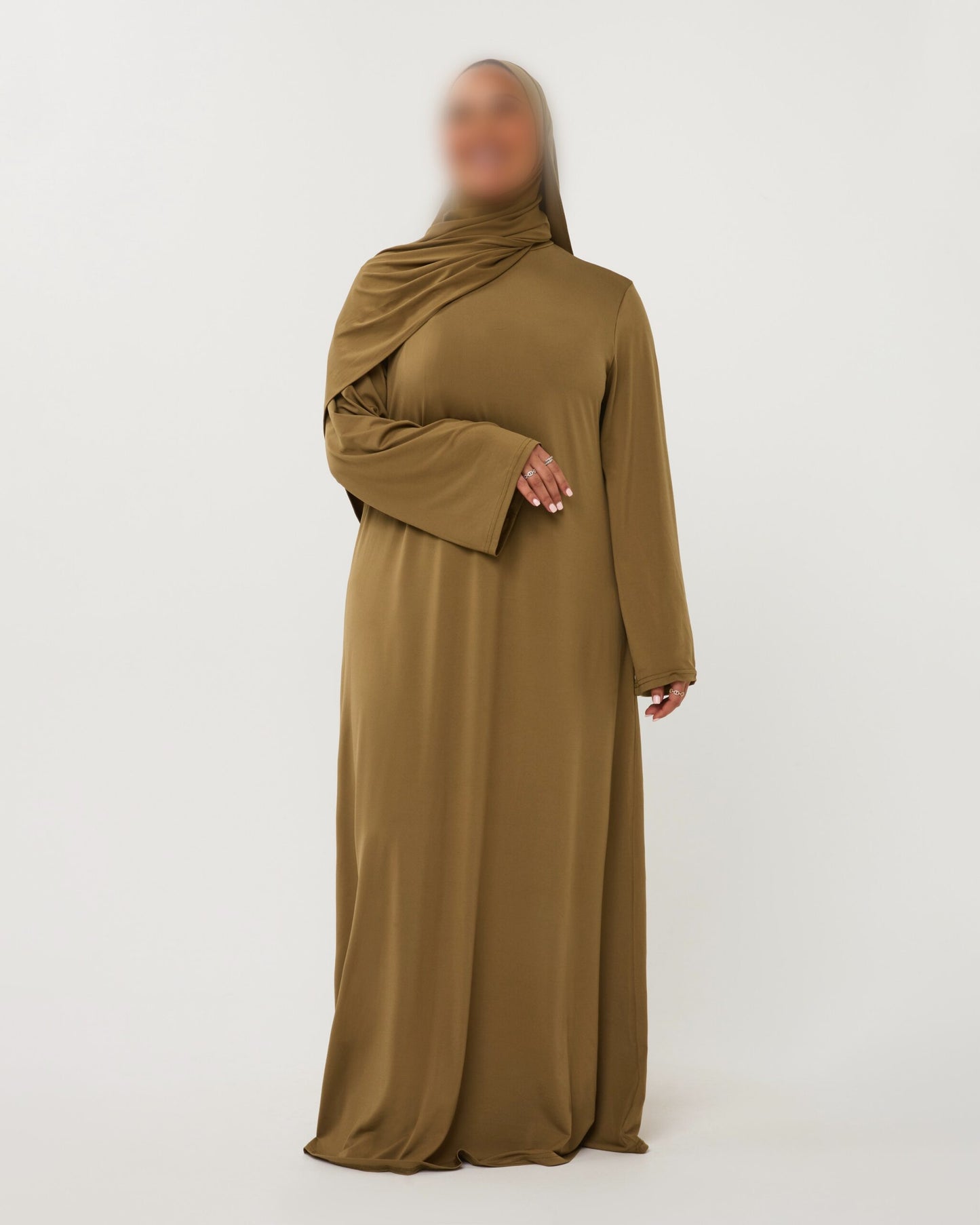 PREMIUM JERSEY ABAYA GHIMAAR SET OLIVE LONG