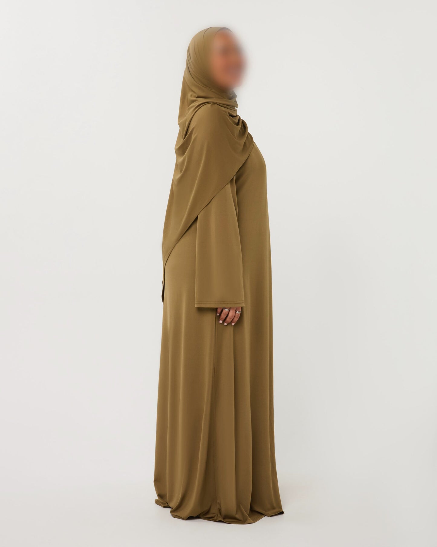 PREMIUM JERSEY ABAYA GHIMAAR SET OLIVE SHORT