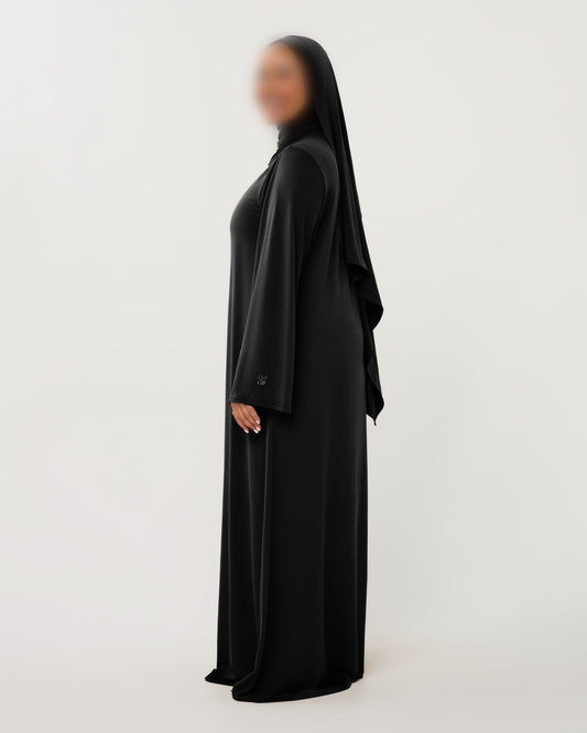 PREMIUM JERSEY ABAYA GHIMAAR SET BLACK LONG