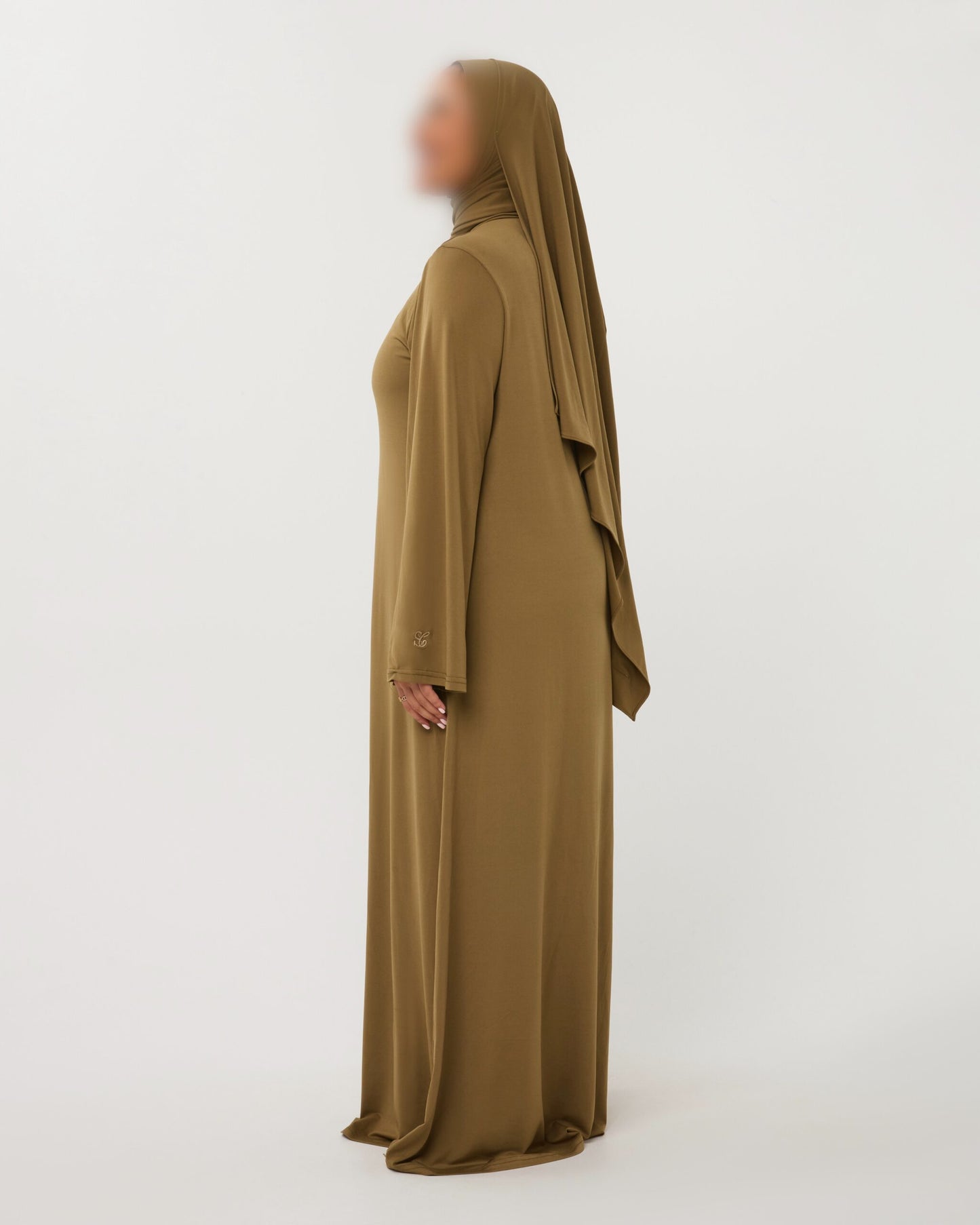 PREMIUM JERSEY ABAYA GHIMAAR SET OLIVE SHORT