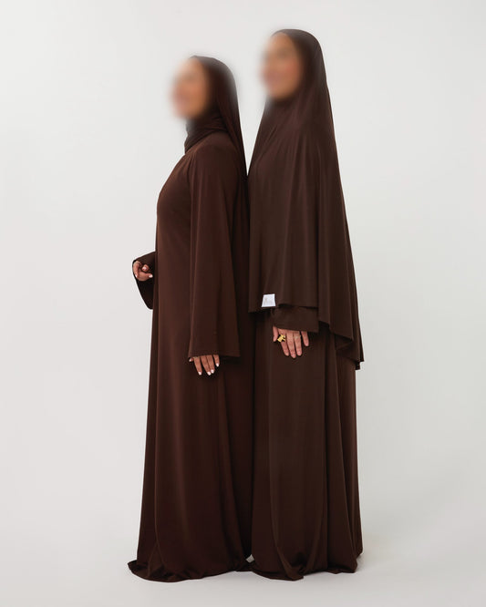PREMIUM JERSEY ABAYA GHIMAAR SET BROWN SHORT