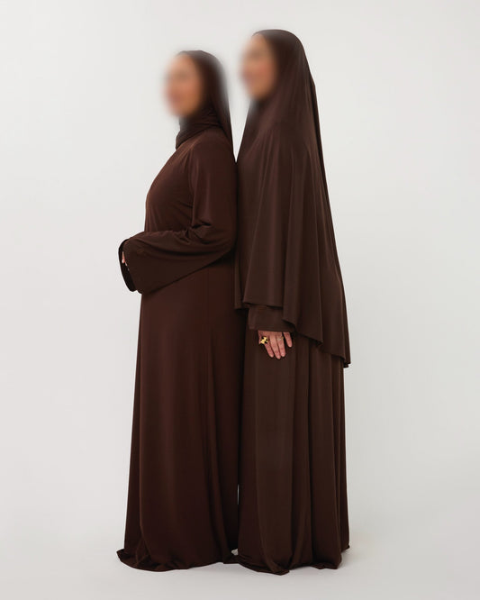 PREMIUM JERSEY ABAYA GHIMAAR SET BROWN SHORT