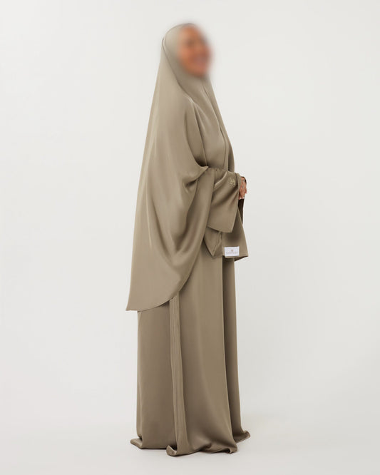 SATIN ABAYA GHIMAARSET MOSS GREEN