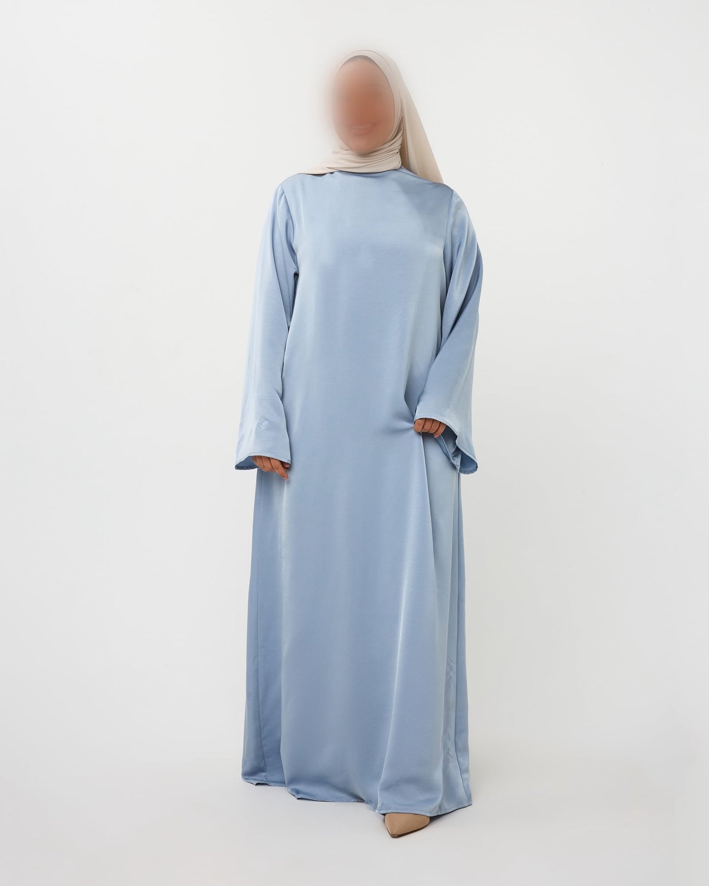 SATIN DRESS HIGH NECK AQUA