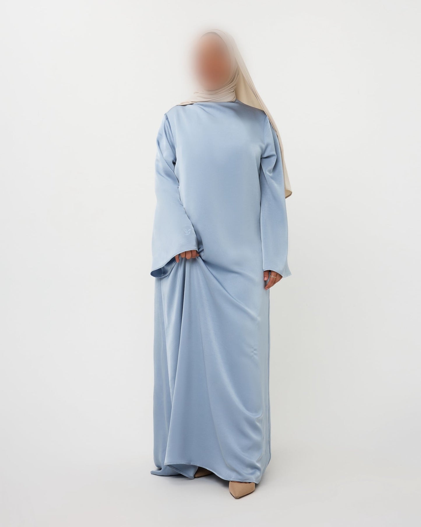 SATIN DRESS HIGH NECK AQUA