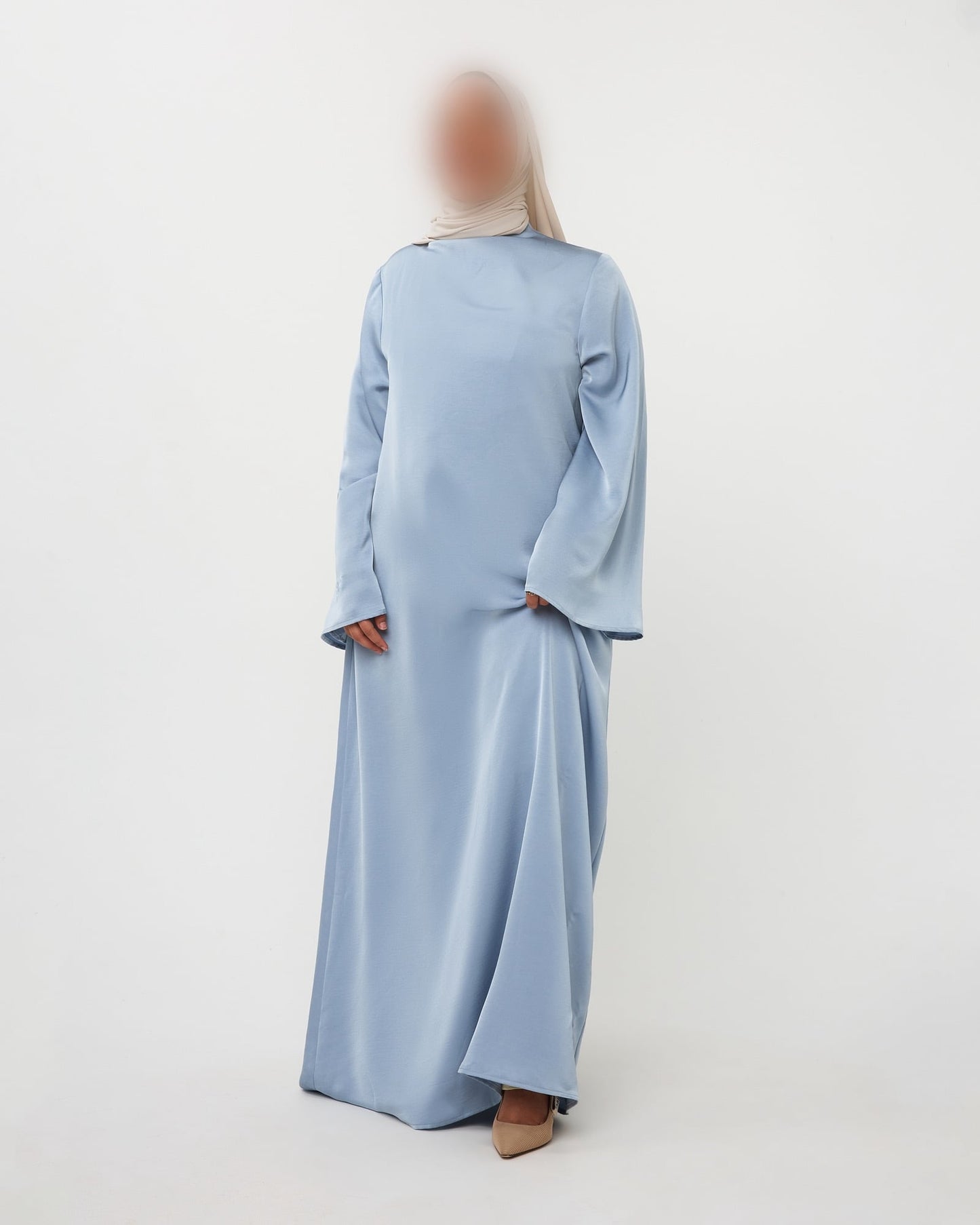 SATIN DRESS HIGH NECK AQUA