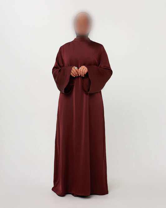 SATIN DRESS HIGH NECK CHERRY