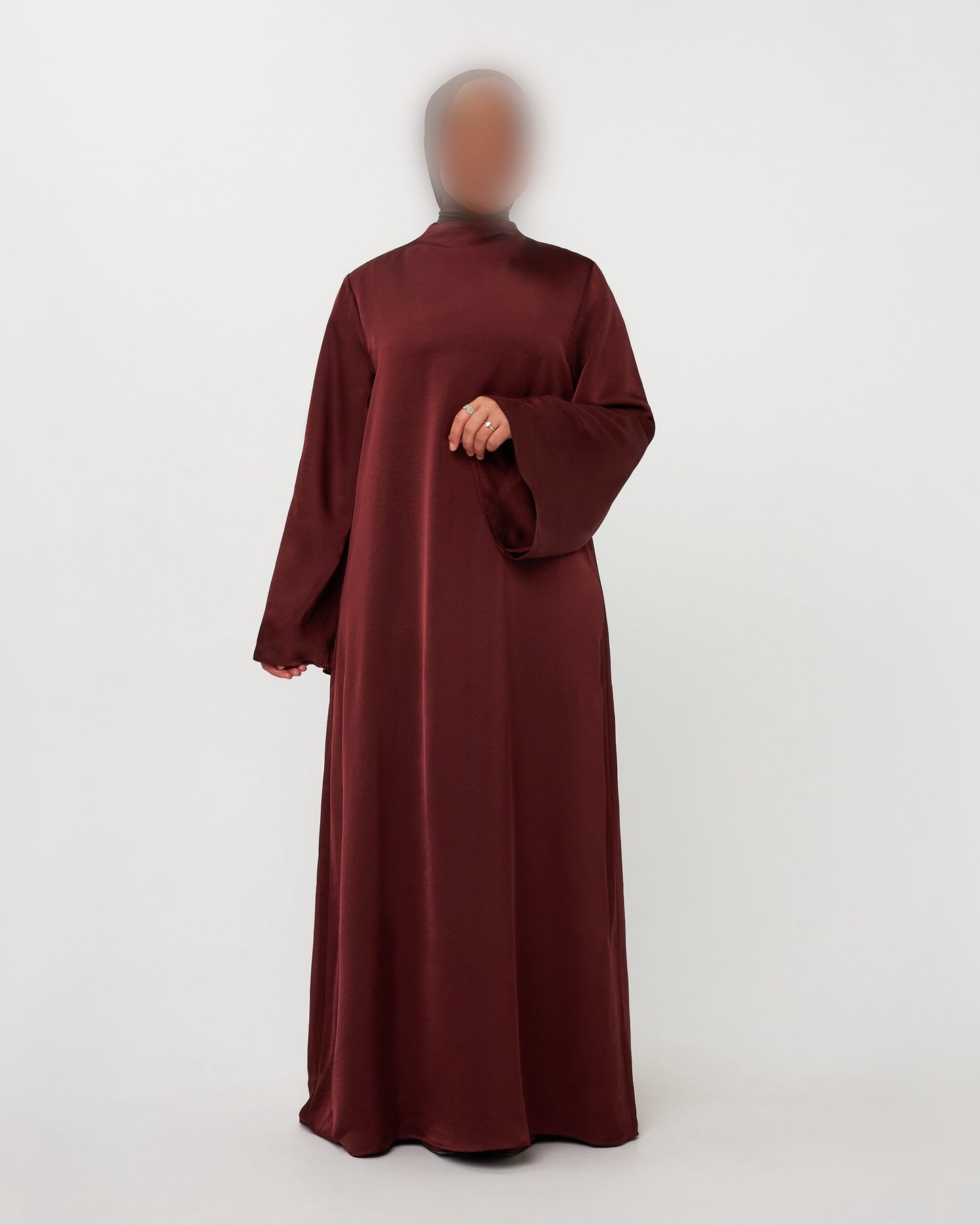 SATIN DRESS HIGH NECK CHERRY