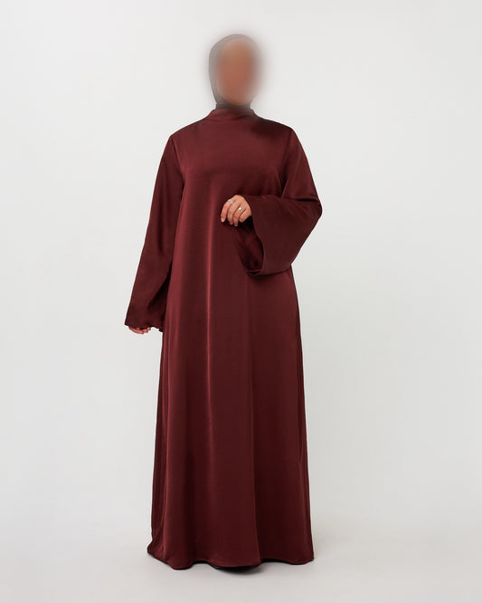 SATIN DRESS HIGH NECK CHERRY