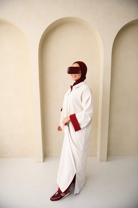 DOUBLE LINED DRESS BEIGE BURGUNDY