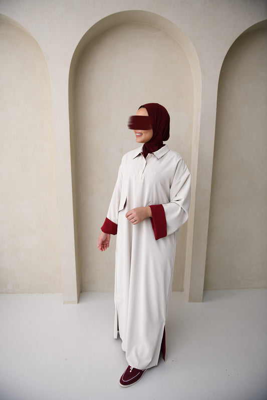 DOUBLE LINED DRESS BEIGE BURGUNDY