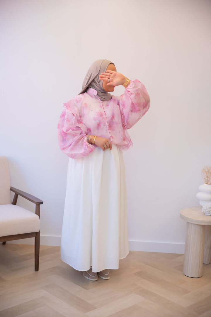 RUFFLE BLOUSE PINK PRINT