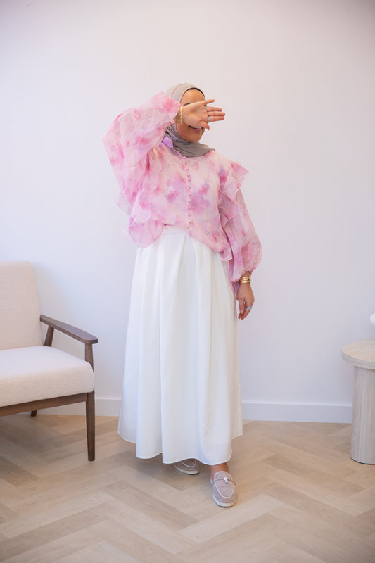 RUFFLE BLOUSE PINK PRINT