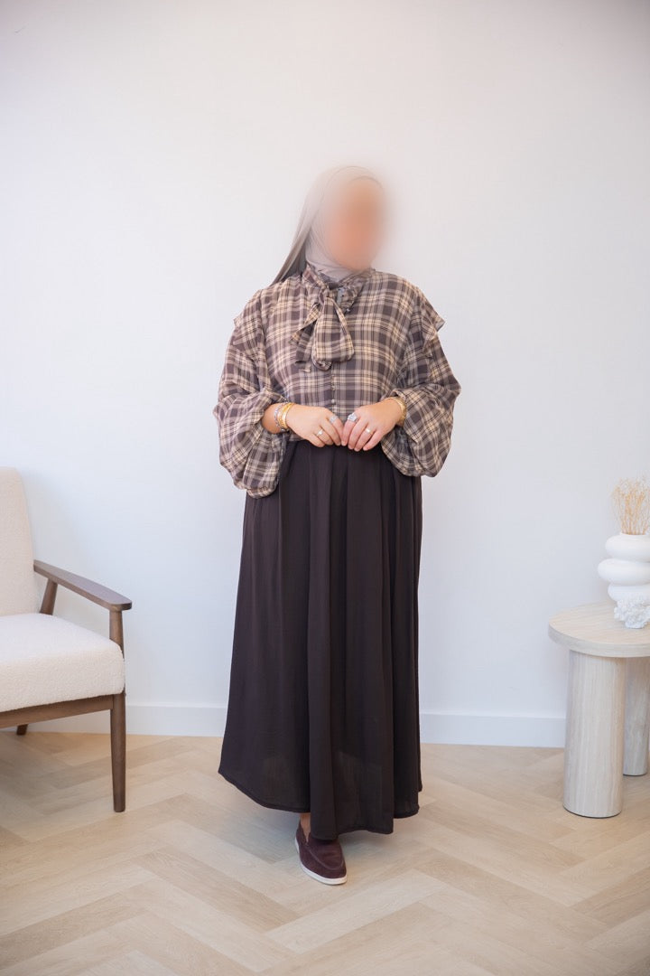 RUFFLE PRINT BLOUSE BROWN