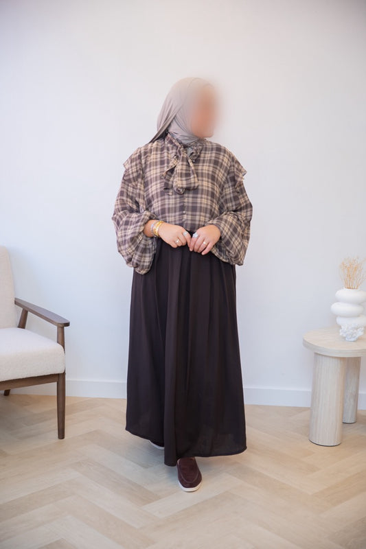 RUFFLE PRINT BLOUSE BROWN