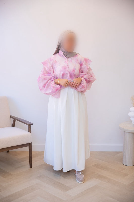 RUFFLE BLOUSE PINK PRINT