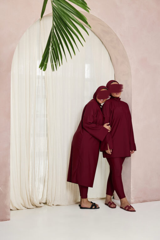 PREMIUM BURKINI MET SPLIT BURGUNDY SHORT - Afbeelding 2