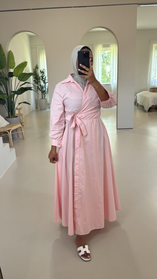 COTTON DRESS MET CEINTUUR PINK