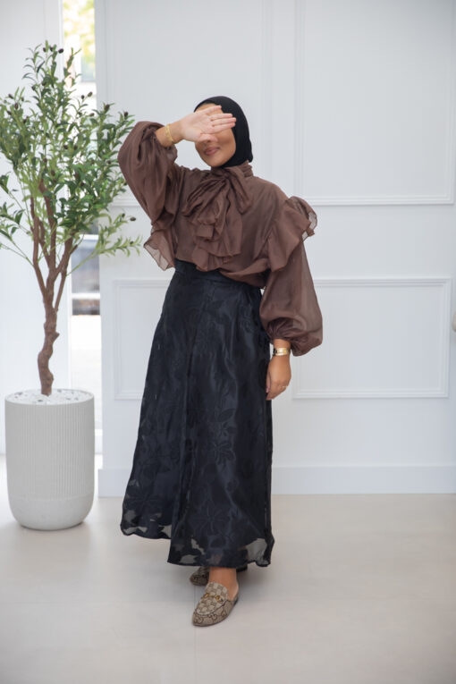 RUFFLE BLOUSE BROWN - Afbeelding 4