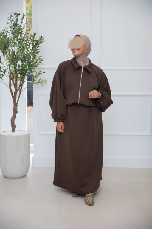 SKIRT SET ZIPPER DARKBROWN