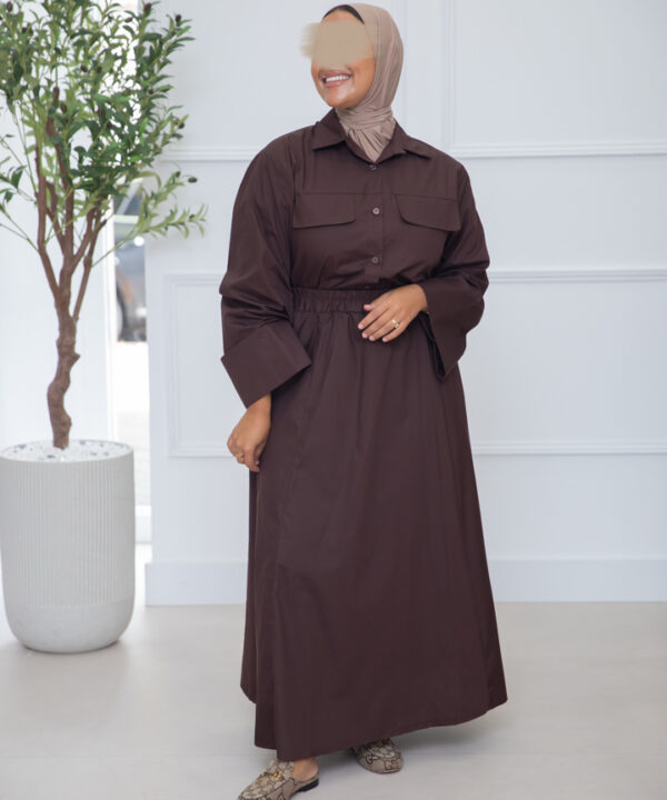 Alternative view of COTTON SKIRT SET DARKBROWN