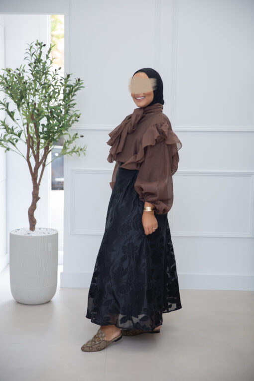 RUFFLE BLOUSE BROWN - Afbeelding 2