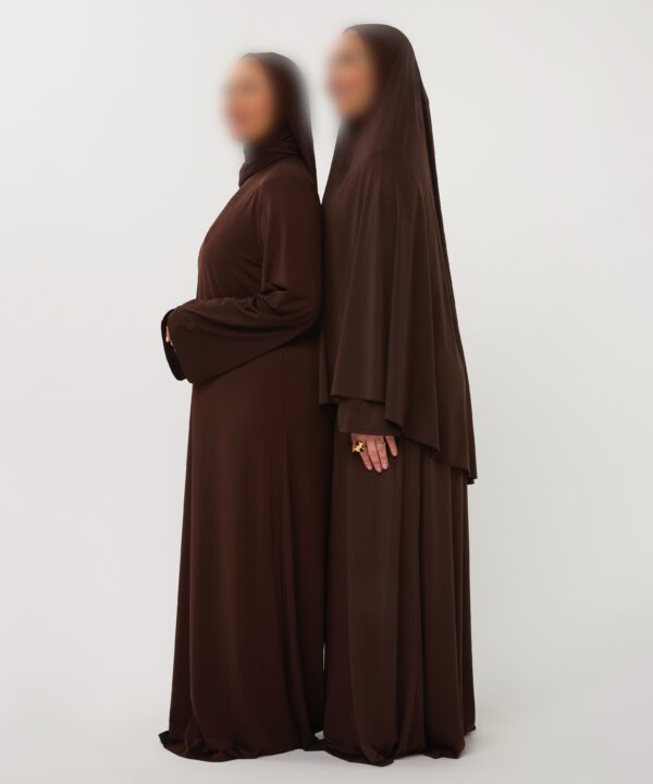 PREMIUM JERSEY ABAYA GHIMAAR SET BROWN SHORT