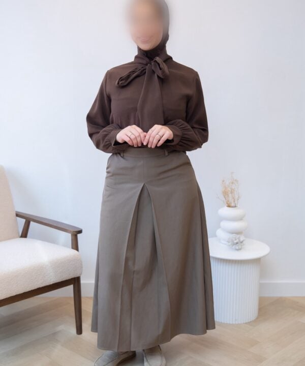 BLOUSE MET STRIK BROWN