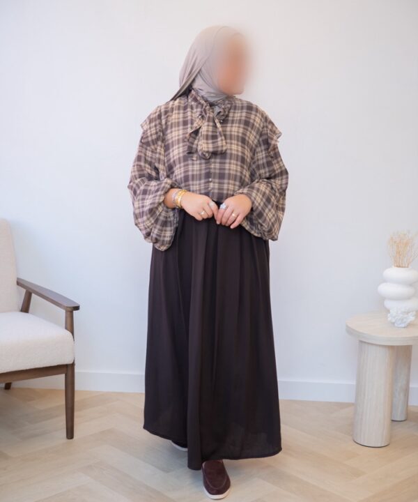 Alternative view of RUFFLE PRINT BLOUSE BROWN
