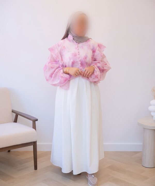 RUFFLE BLOUSE PINK PRINT