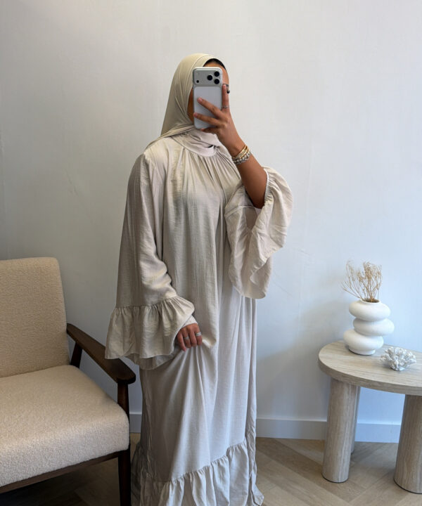 MAXI DRESS WIJDE MOUW BEIGE