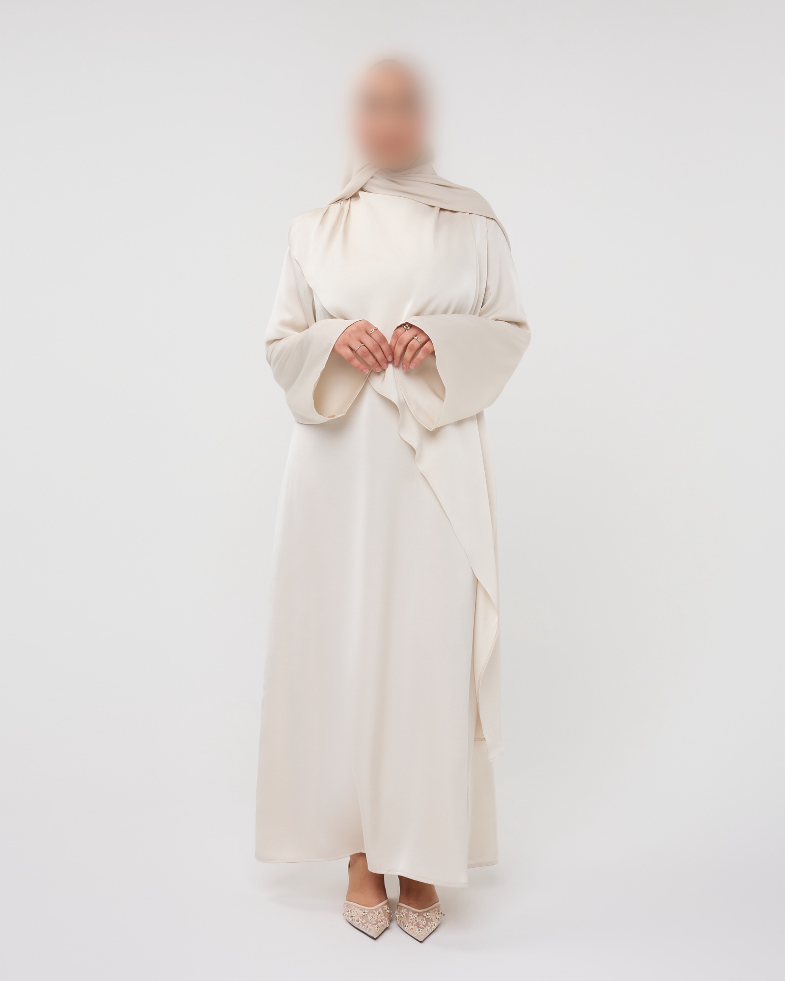 SATIN CAPE DRESS CREAM