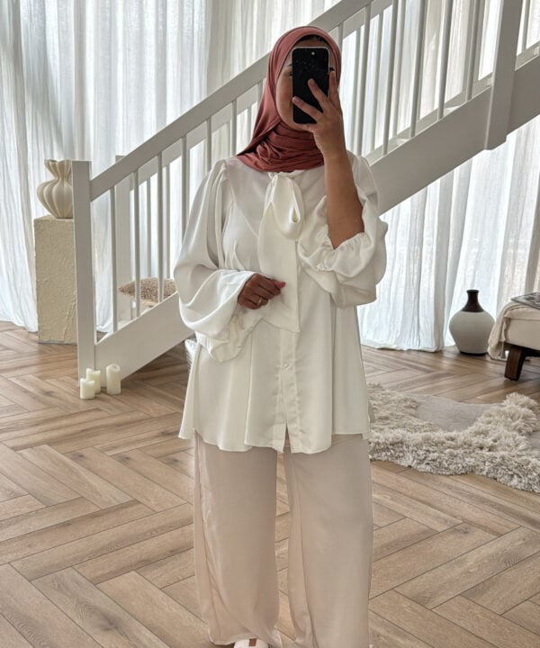SATIN STRIK BLOUSE WHITE